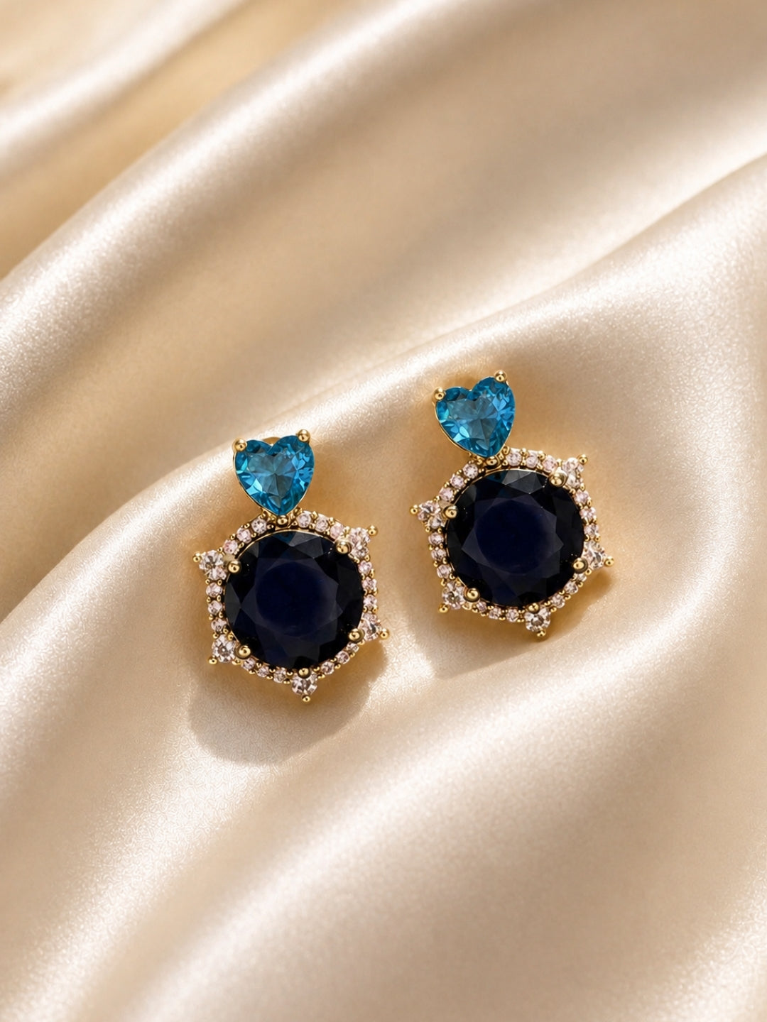 Cobalto Navy Halo Necklace & Earring Set, 18K Gold-Plated