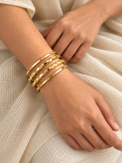 18K Gold Plated Textured Stainless Steel Stackable Bangle Set
