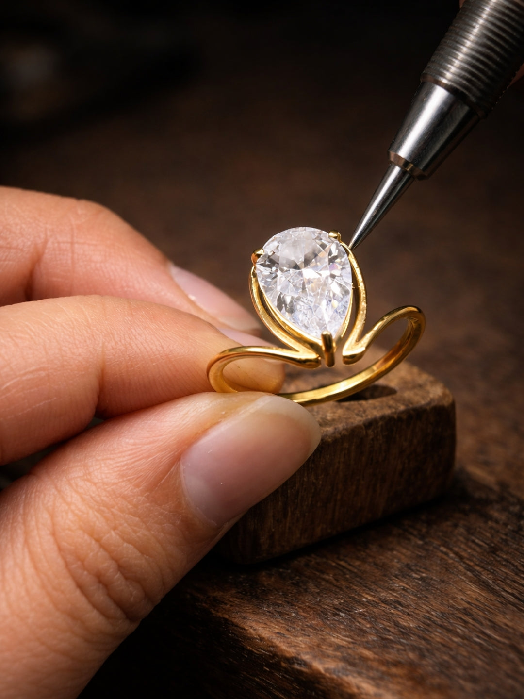Marquise CZ V Ring – 18K Gold Plated Stainless Steel Statement Ring