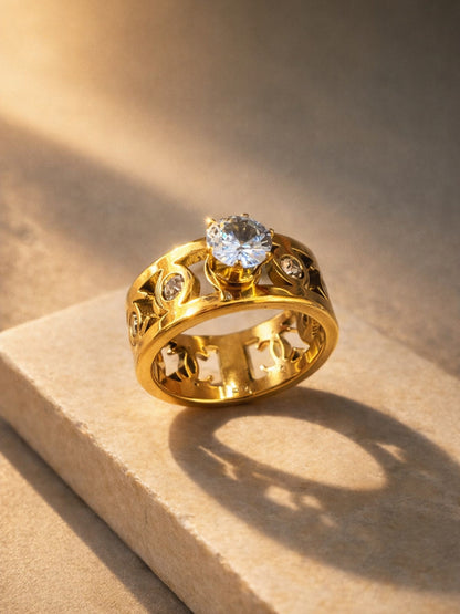 Brand Inspired Gold Designer Solitaire Ring | Anti-Tarnish, Size 6