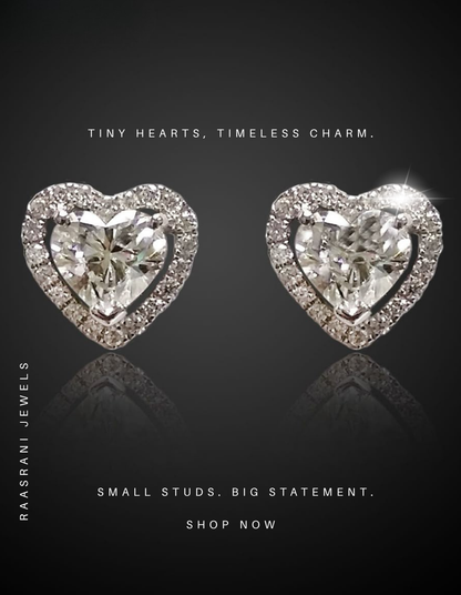 Silver Heart Stud Earrings – Rhodium Plated, Anti-Tarnish, Hypoallergenic, Premium AD Stones (Stainless Steel)
