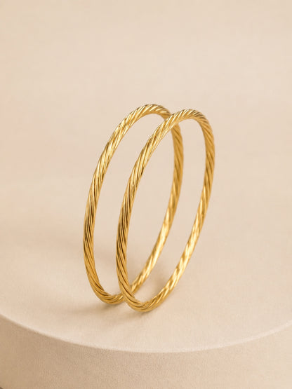 Twisted Gold Bangle Pair | 18K Gold Plated Stackable Bangles 2.6