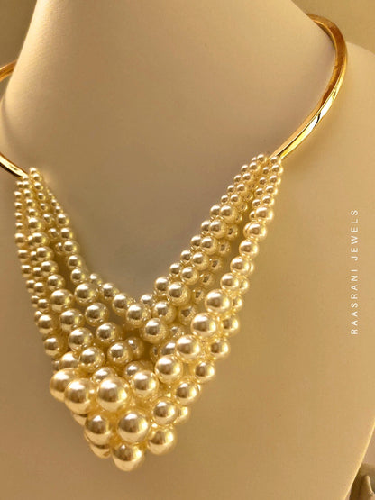 Statement Pearl Neckpiece in 18K Gold Plated Stainless Steel