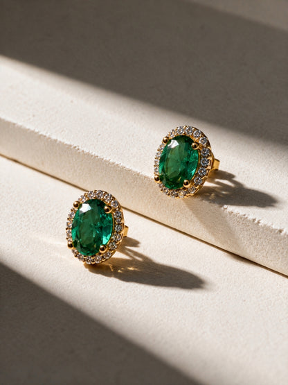 Pino Green Oval Halo Necklace & Earring Set, 18K Gold-Plated
