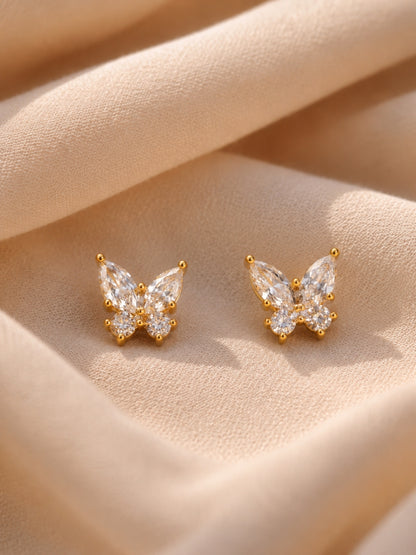 Butterfly CZ Stud Earrings in 18K Gold | Anti Tarnish Stainless Steel