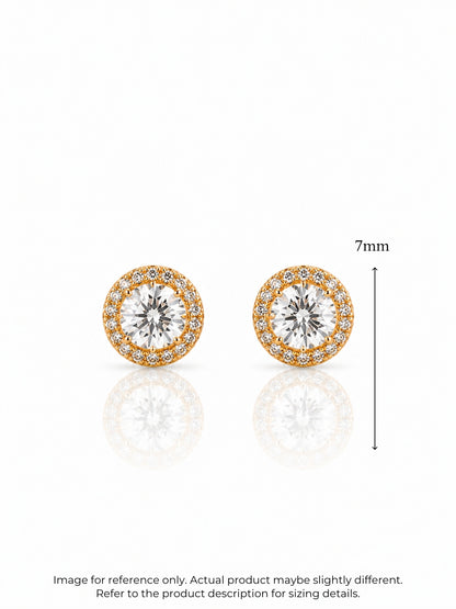 Aura Halo Solitaire Stud Earrings in 18K Gold | Anti Tarnish