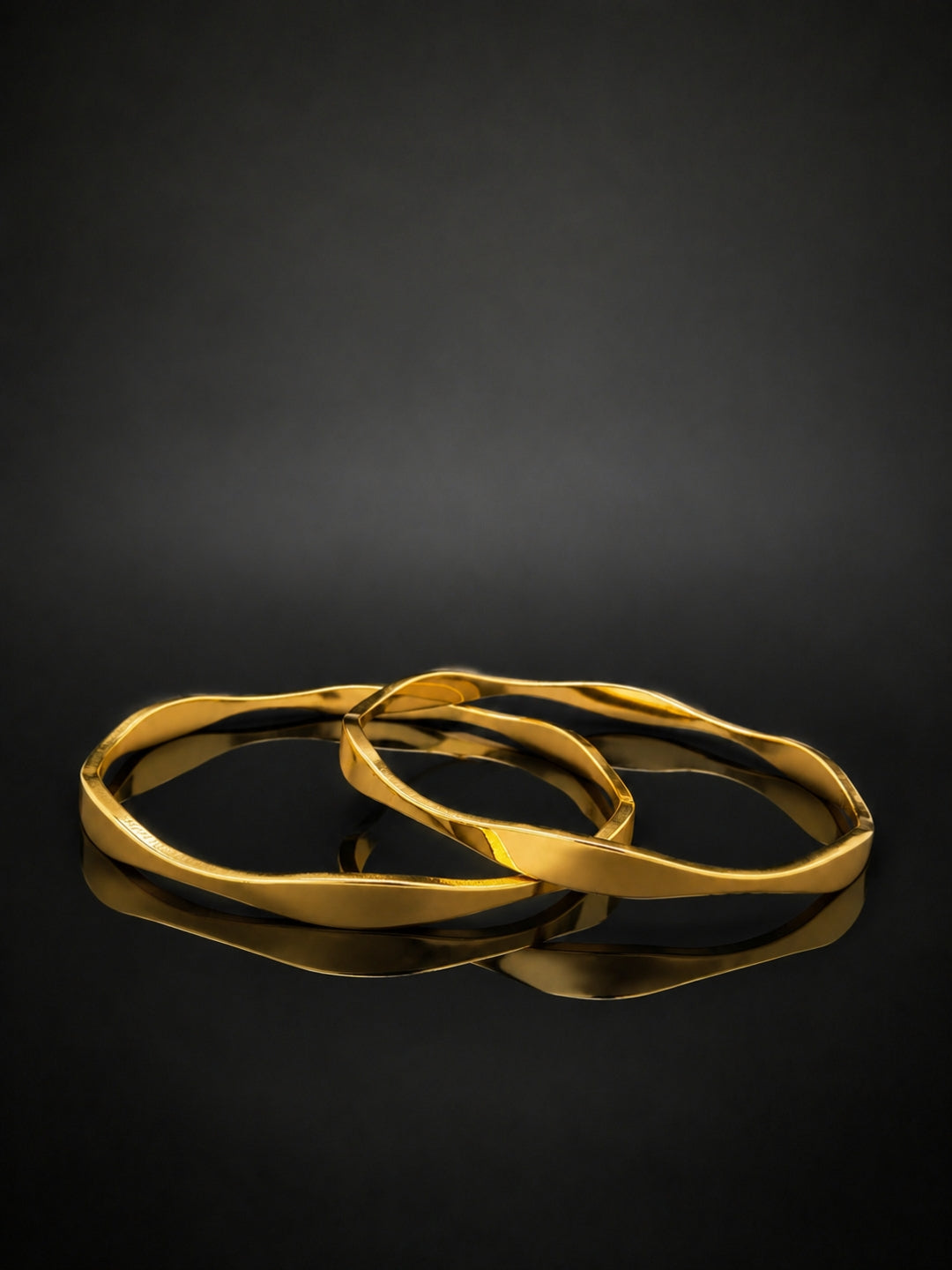 18K Gold Flat Wave Bangles Pair for Women | Anti Tarnish | 2.6