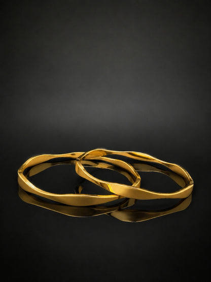 18K Gold Flat Wave Bangles Pair for Women | Anti Tarnish | 2.6