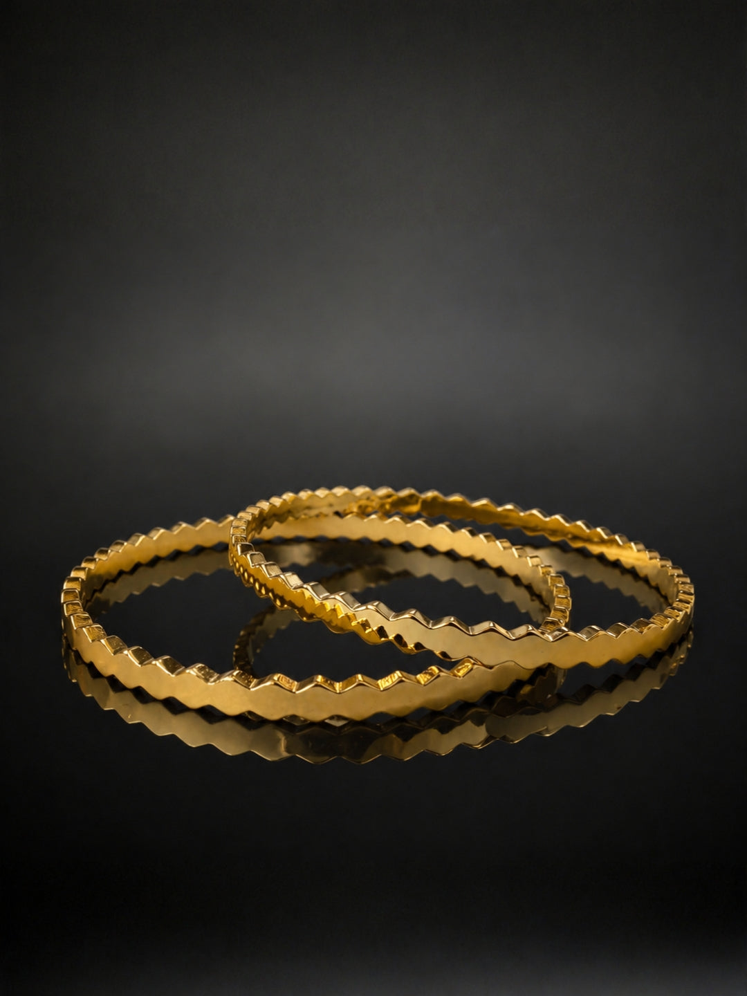 Wave Gold Bangles Pair (2.6) | 18K Gold Plated Stainless Steel