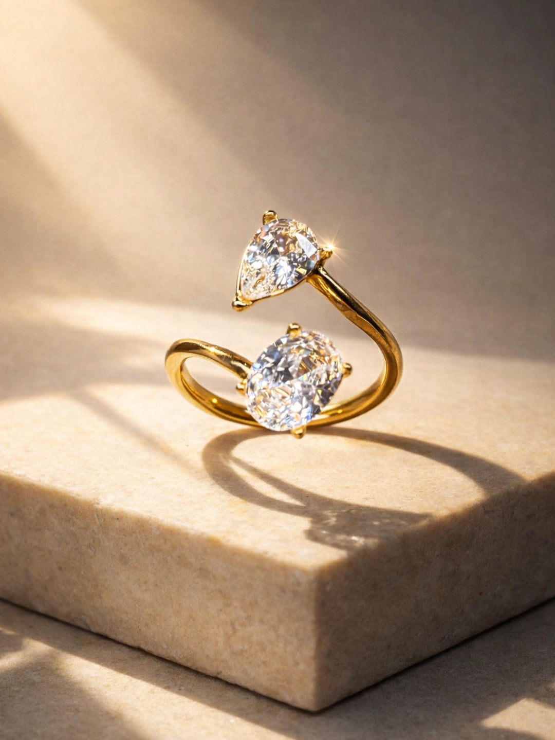 18K Gold Plated Marquise & Oval CZ Wrap Ring – Adjustable Stainless Steel