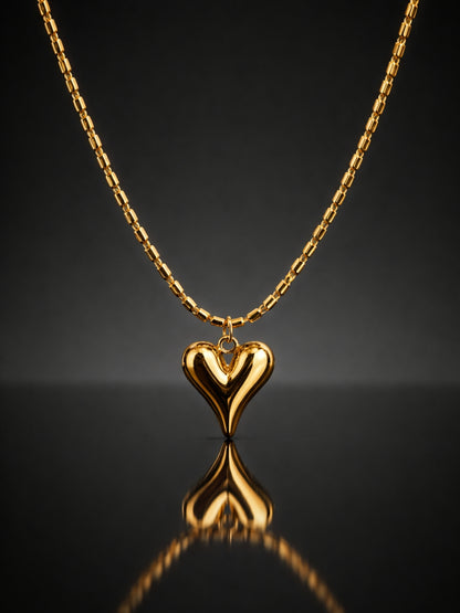 18K Gold Heart Beaded Chain Necklace – Stainless Steel