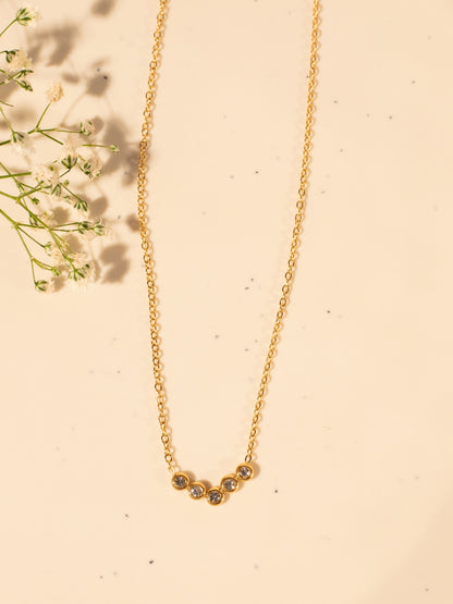 V Studded Pendant Necklace – Gold Plated Stainless Steel, Premium AD Stones, Adjustable Length