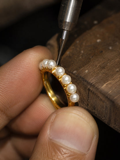 18K Gold Pearl Line CZ Ring – Anti Tarnish Stackable Ring