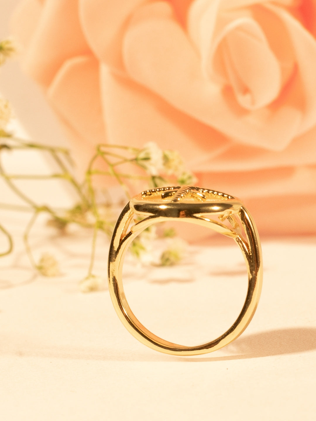 Adjustable MOP Star Ring in 14K Gold Plated Stainless Steel