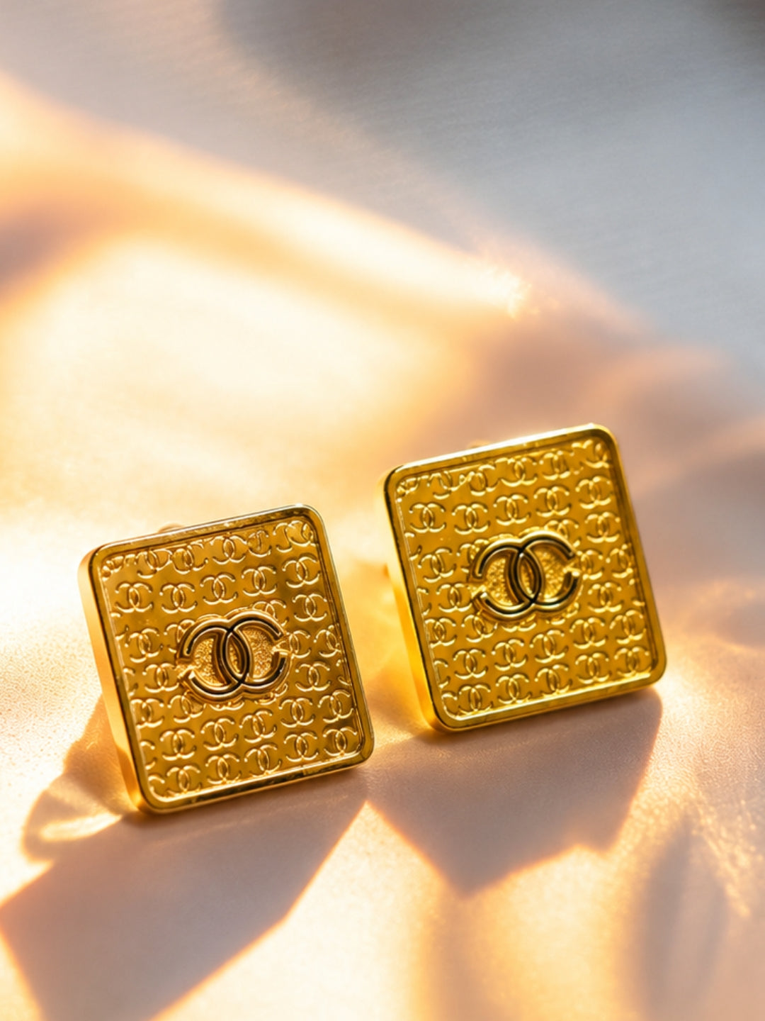Golden Monogram Rectangle Statement Stud Earrings