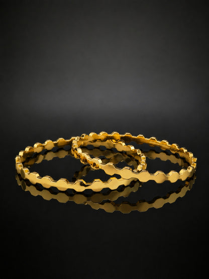 18K Gold Hexa Bead Stackable Bangles Pair | Anti Tarnish (2.6)