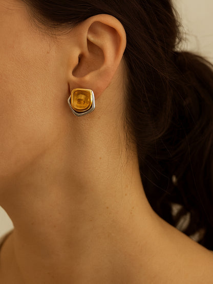 Dual Tone Quad Studs – 14k Gold & Rhodium Anti-Tarnish Earrings