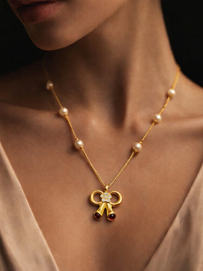 Bow Pearl Gold Necklace | Anti-Tarnish Everyday Chain
