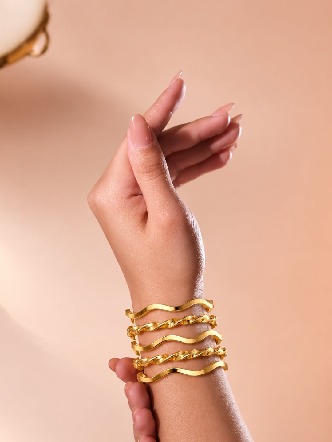 18K Gold Plated Wavy & Twisted Stackable Bangles for Women