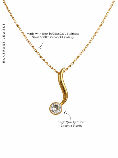 Solitaire Curve Gold Chain Necklace | 18K Gold Plated Everyday Wear