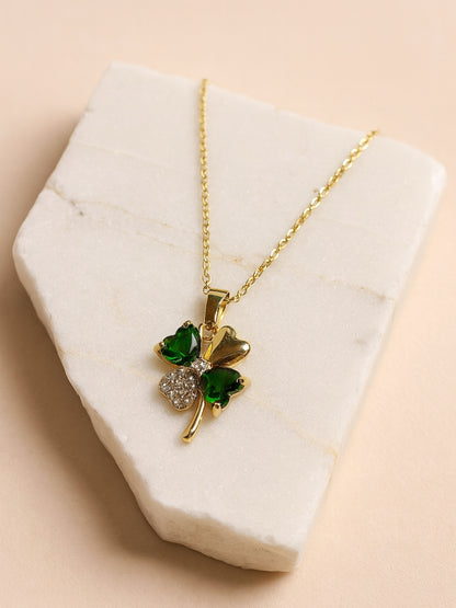 Emerald Clover Pendant Chain – 18K Gold Plated, Everyday Necklace