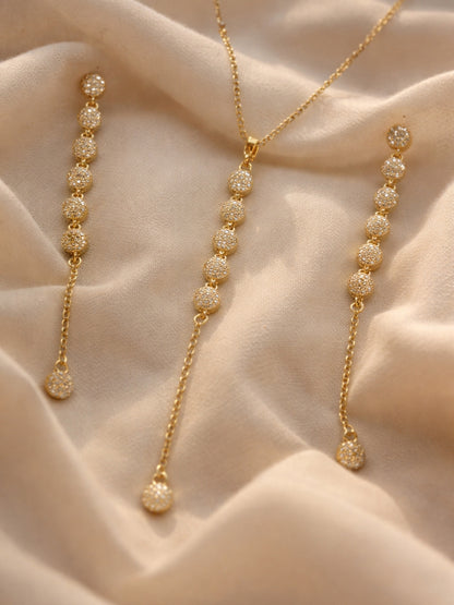 Circular CZ Statement Necklace & Earring Set in 18K Gold Plated