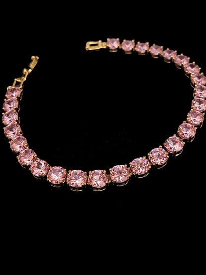 18K Gold Pink CZ Tennis Bracelet – Anti Tarnish & Waterproof