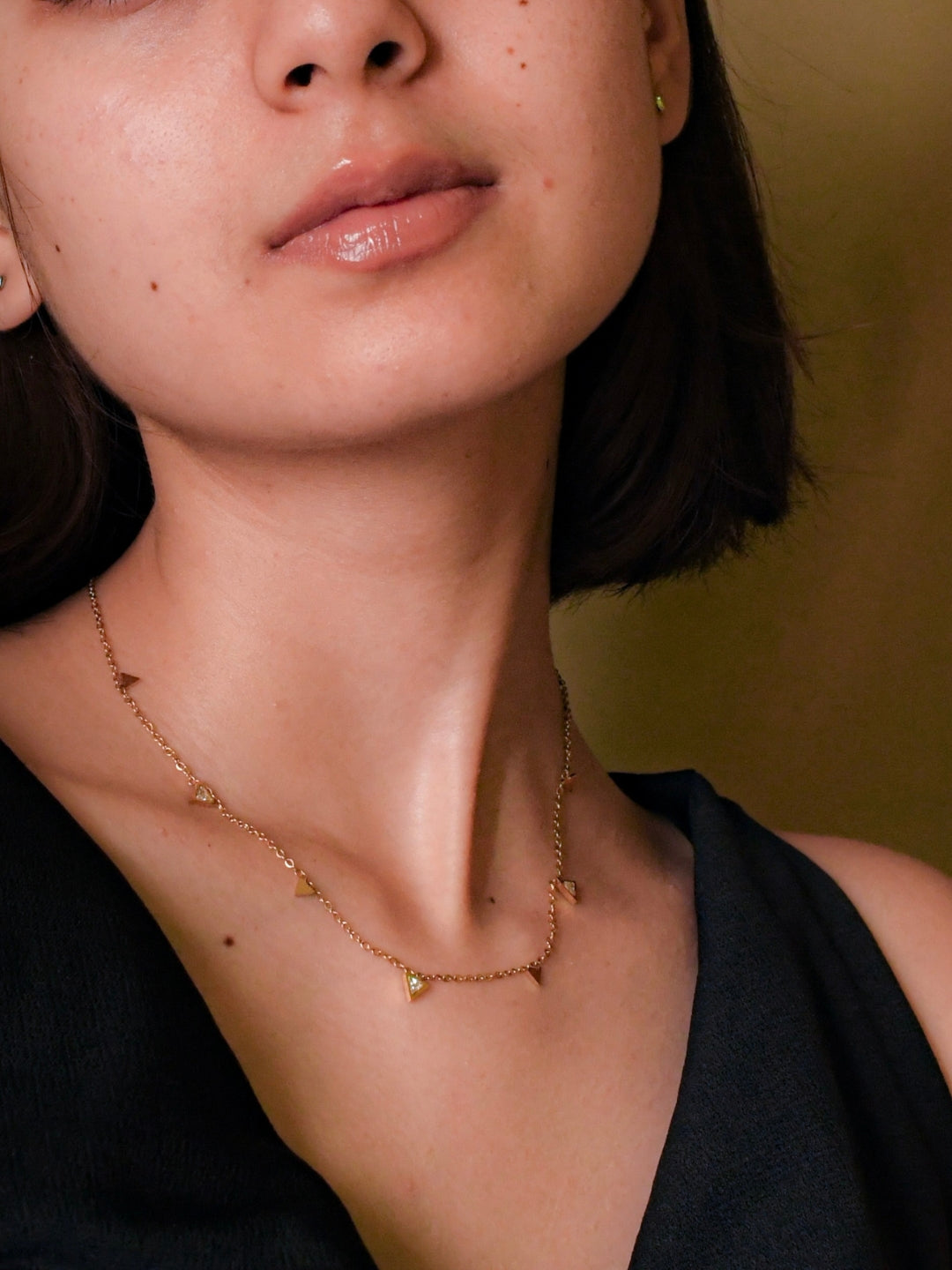 Triangle Bead Chain Necklace – 18K Gold, Cubic Zirconia
