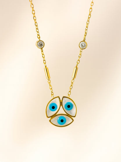 3 Evil Eye Pendant Necklace in 18kt Gold | Anti-Tarnish, Everyday Wear