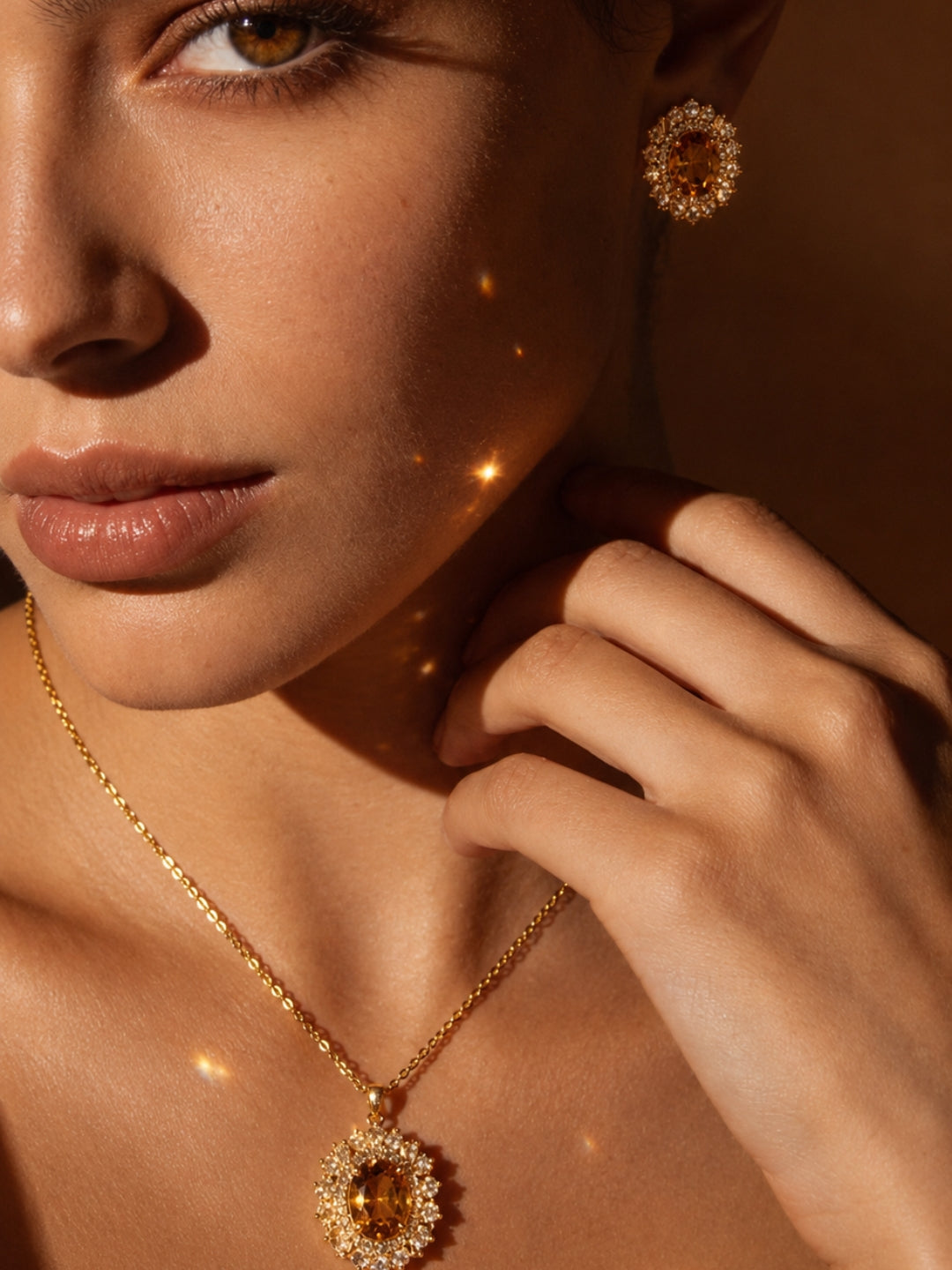 Ambra Pearl Cluster Halo Necklace & Earring Set, 18K Gold-Plated
