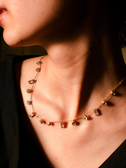 Golden Studded Charms Necklace – 18K Gold, Cubic Zirconia