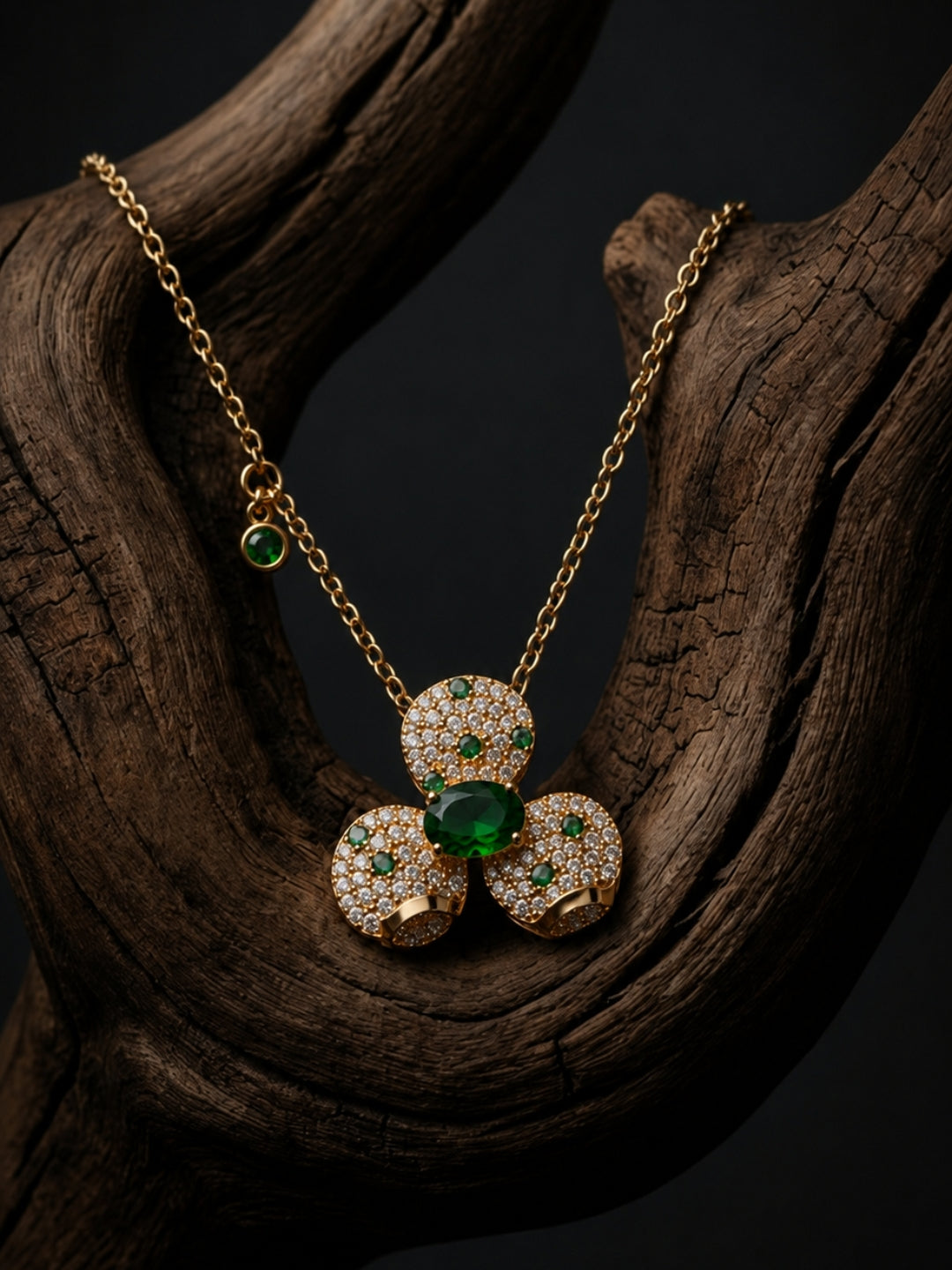 Emeralda Floral Set | 18K Gold Plated Necklace & Earrings with Pavé CZ Stones