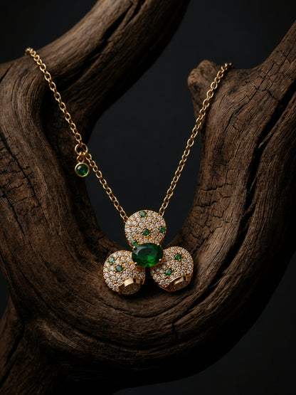 Emeralda Floral Set | 18K Gold Plated Necklace & Earrings with Pavé CZ Stones