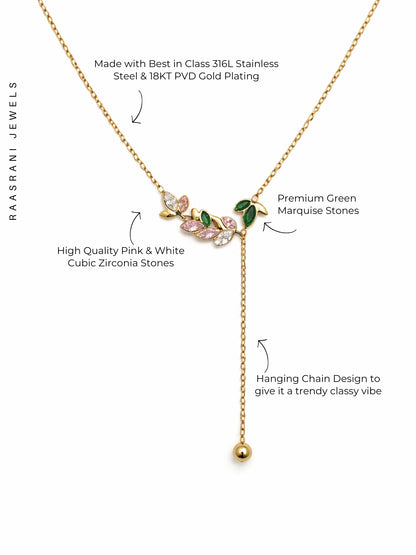 Leaf Multicolor CZ Drop Neckpiece in 18K Gold Plating
