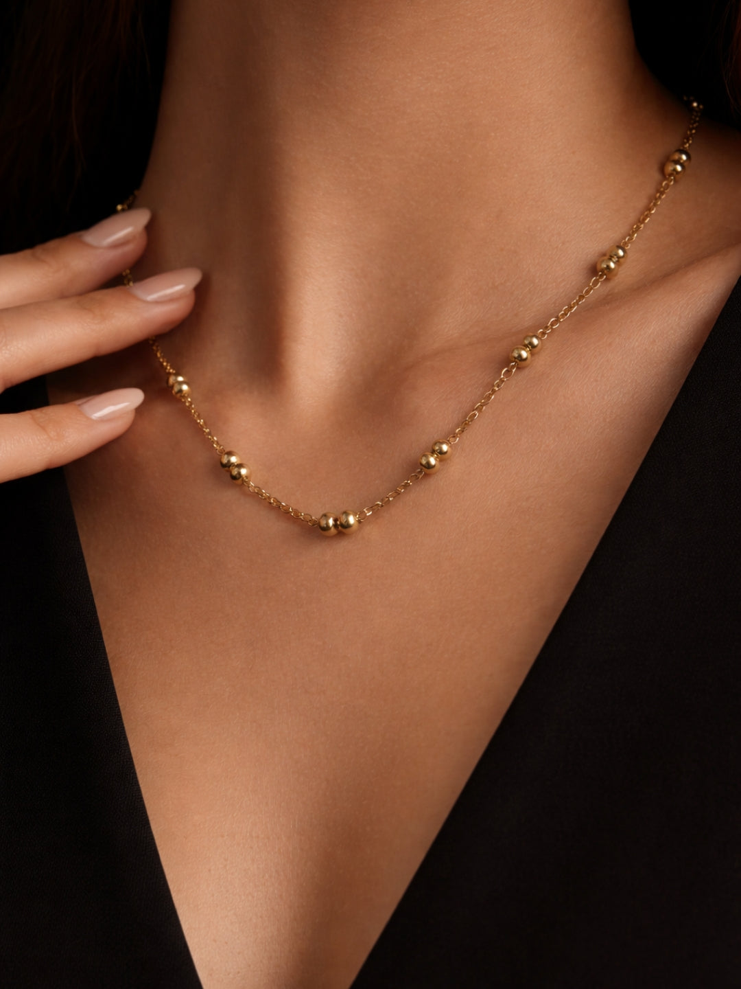 Slim Double Beaded Gold Neck Chain – Anti Tarnish, 18K Gold Plated
