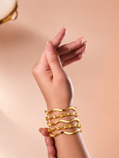 18K Gold Plated Wavy & Twisted Stackable Bangles for Women