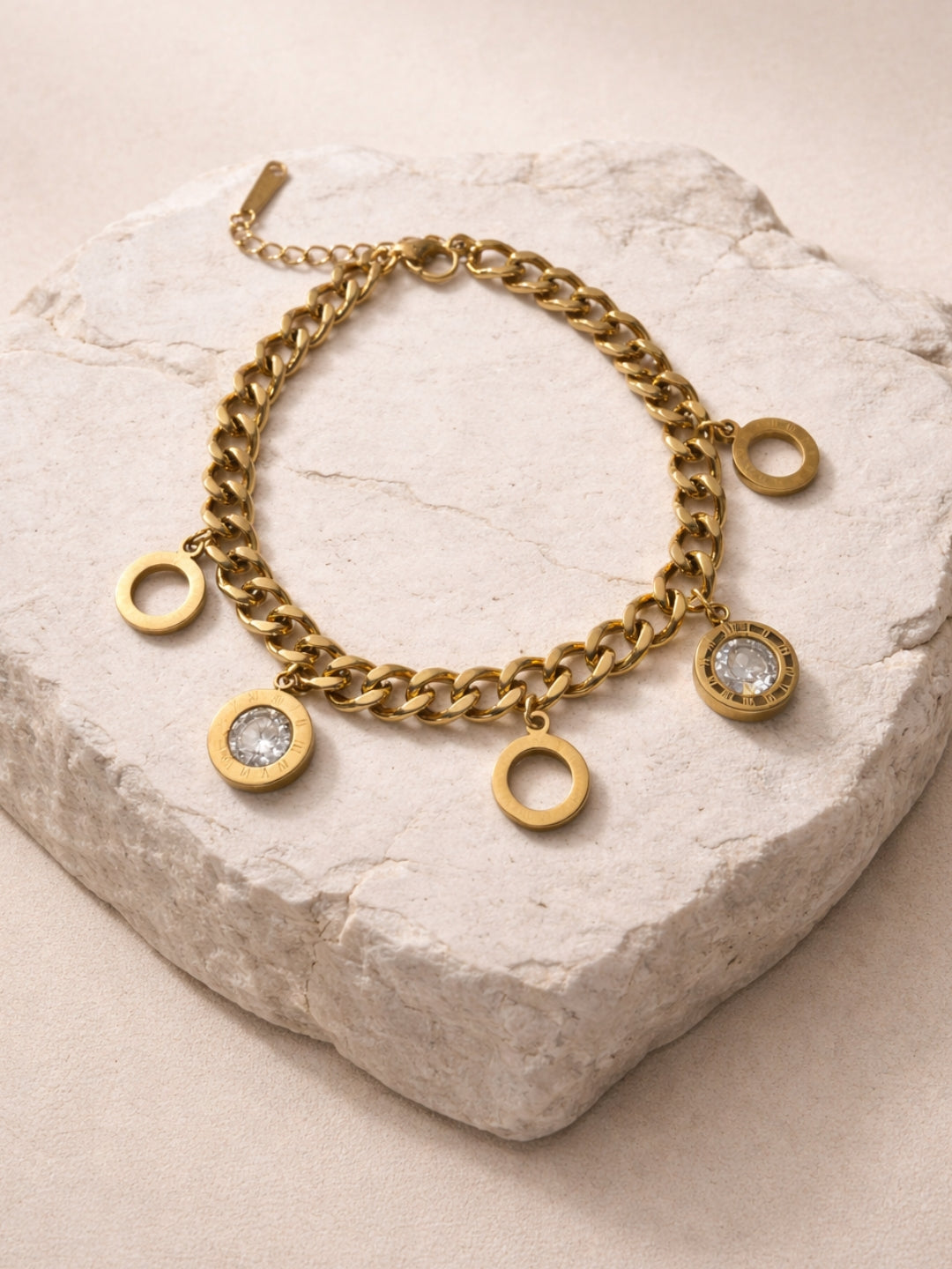 18K Gold Cuban Chain Roman Drop Charm Bracelet | Anti-Tarnish