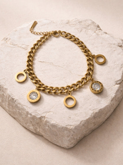 18K Gold Cuban Chain Roman Drop Charm Bracelet | Anti-Tarnish