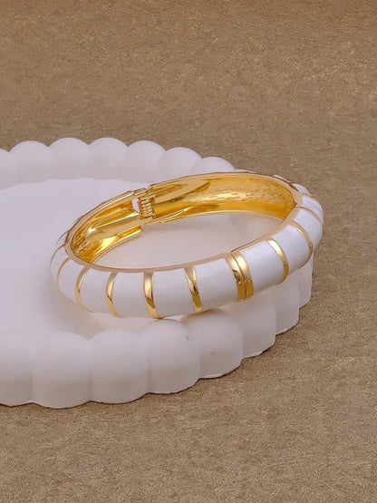 Ivory Stripe Enamel Gold Bracelet | Anti-Tarnish Everyday Bangle