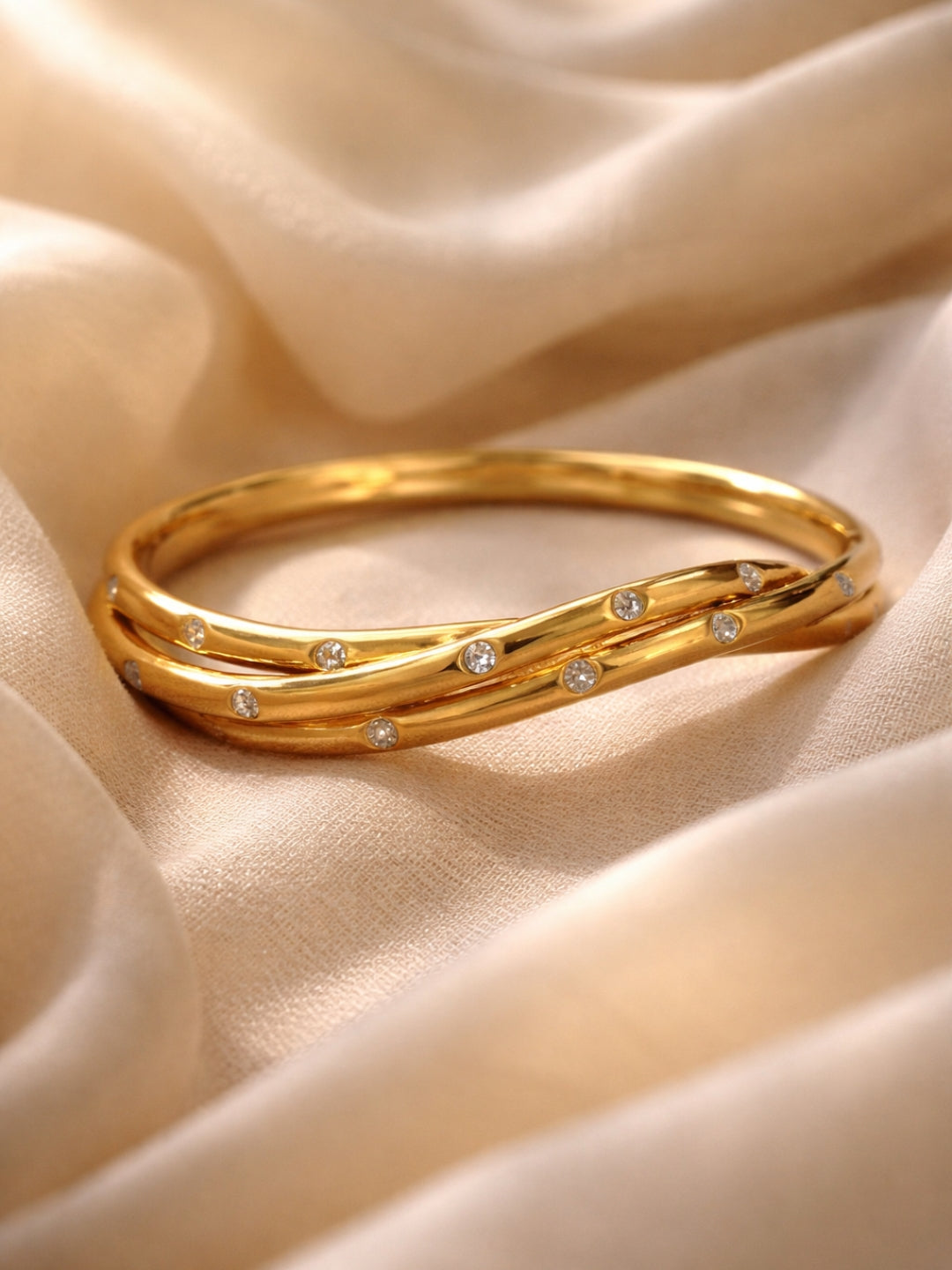 Spiral Studded Gold Cuff Bracelet with CZ | Anti-Tarnish