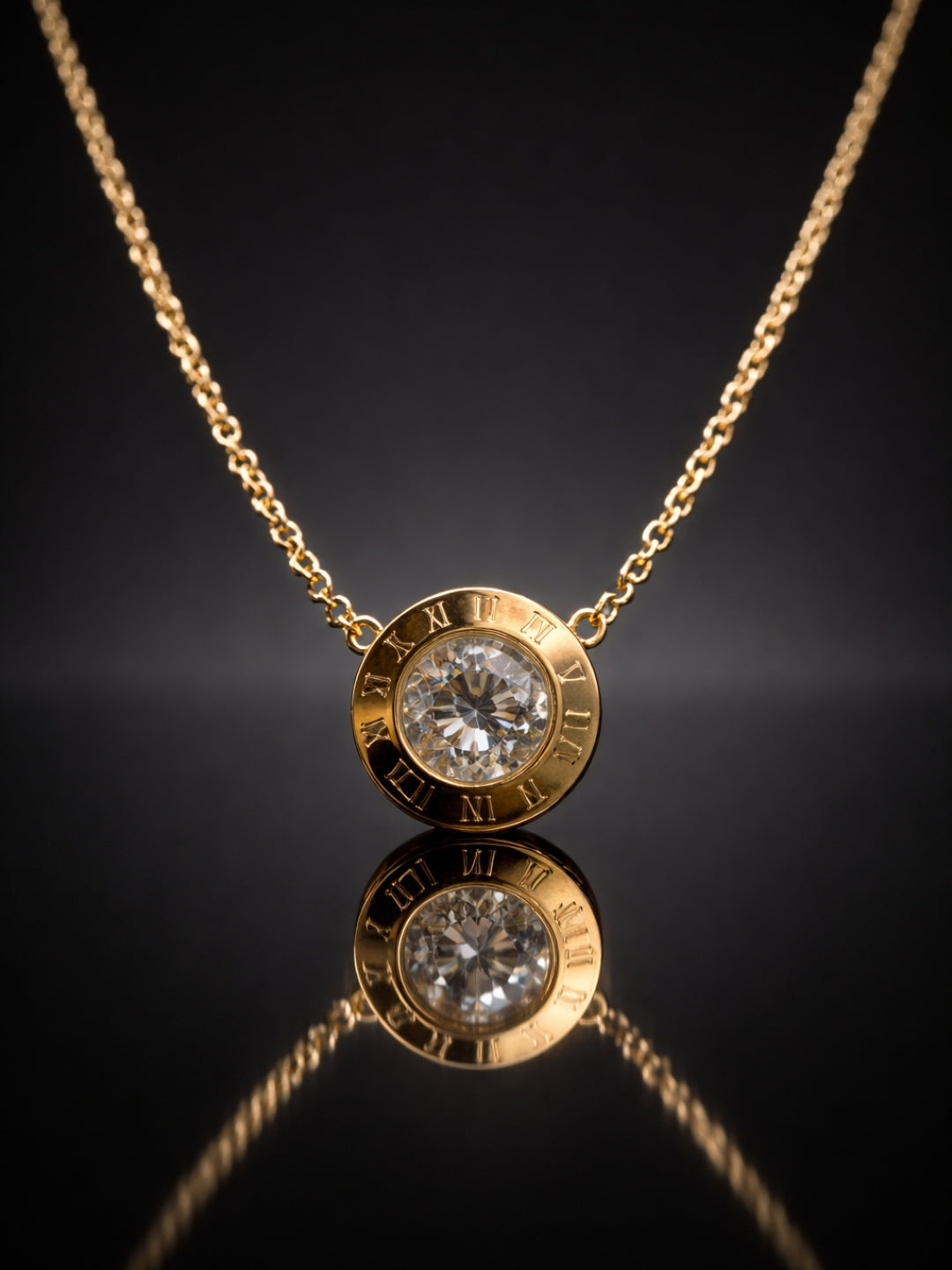 Roman Studded Gold Chain Necklace | 18K Gold Plated AD Pendant