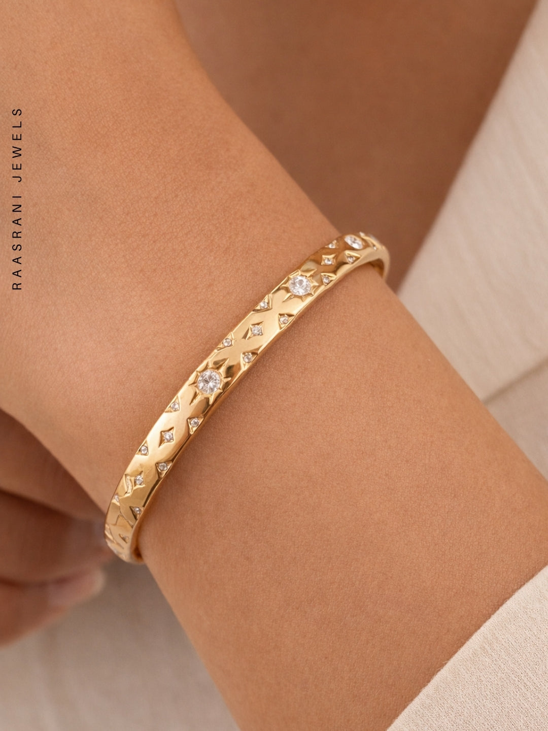 Celeste Texture Gold Bracelet with CZ | Anti-Tarnish Everyday Wear