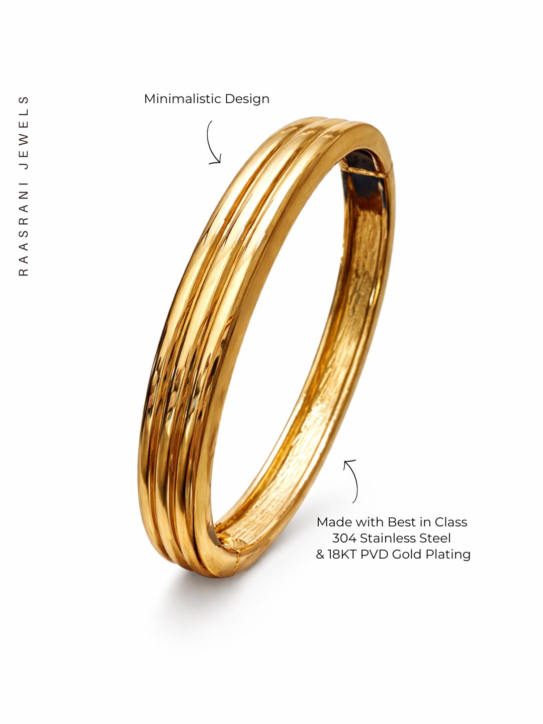 Triple Line Plain Gold Cuff Bracelet | Everyday Stackable Bangle
