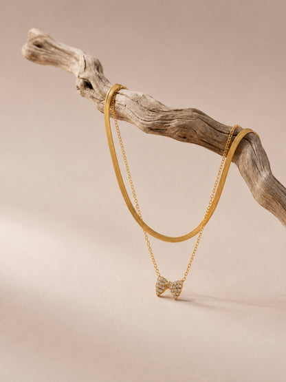 Bow Pendant Layered Necklace Set – 18K Gold Plated