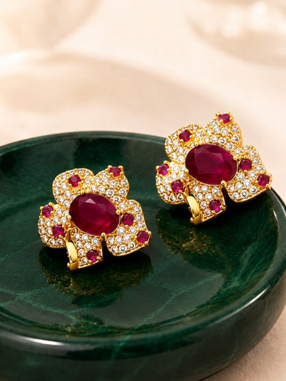 Rubis Ruby Red Floral Necklace & Earrings Set
