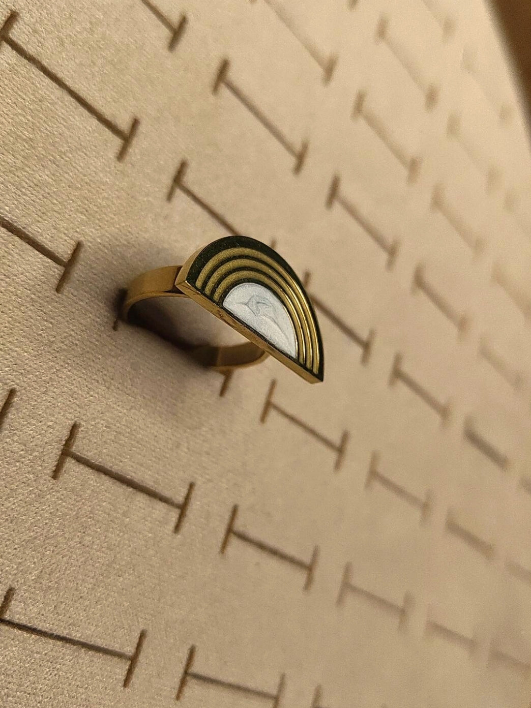 Adjustable Semi Circle MOP Statement Ring