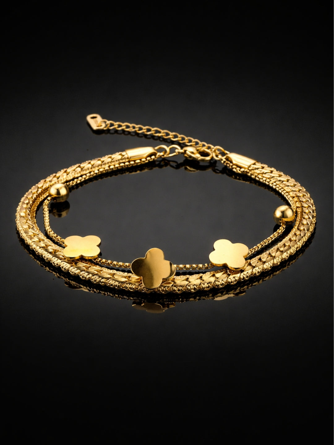 Clover Double Layer Cuban Chain Bracelet – 18K Gold Plated