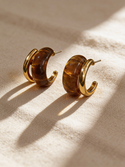 Brown Resin Gold Stud Earrings | Anti-Tarnish Everyday Studs
