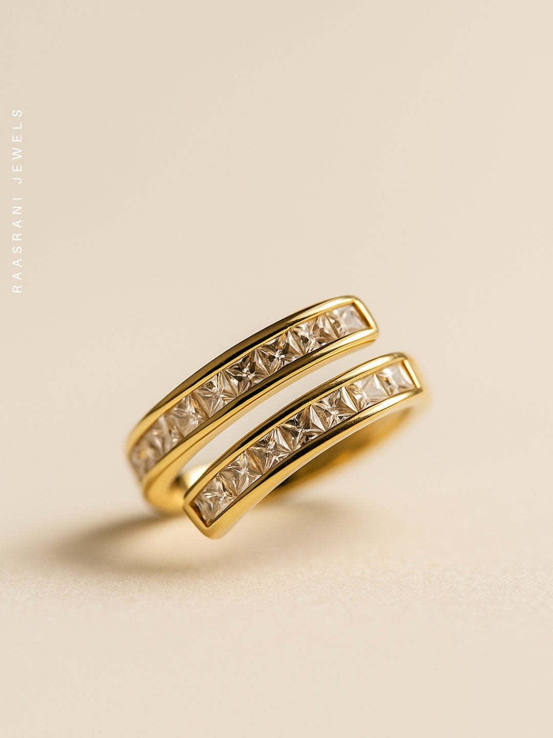 18k Gold Plated White 2 Line Ring – Anti Tarnish & Adjustable