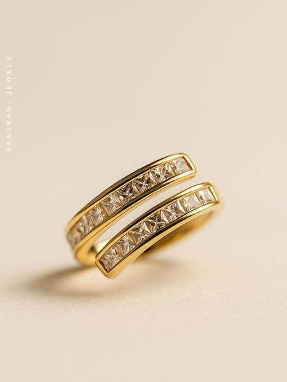 18k Gold Plated White 2 Line Ring – Anti Tarnish & Adjustable